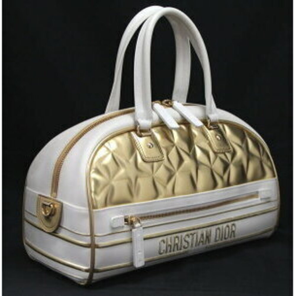 Christian Dior VIBE Bowling Bag Gold White Leather - Picture 2 of 6